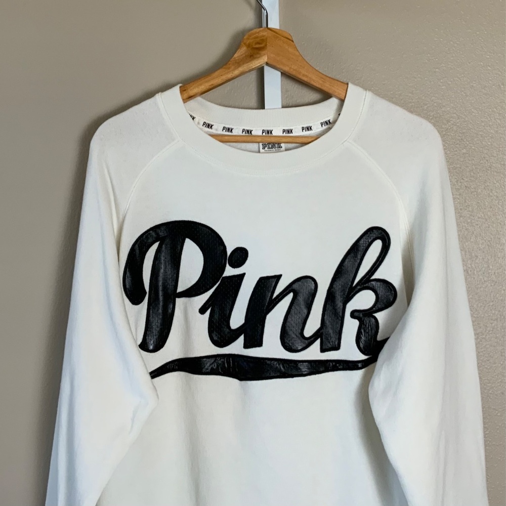 Victoria's Secret PINK Faux Leather Dotted Applique Sweatshirt - Picture 4 of 16